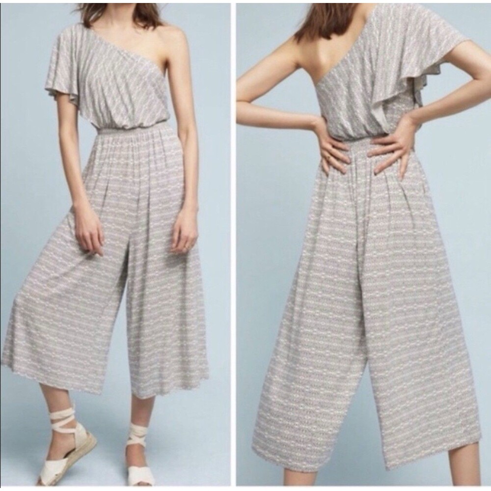 Anthropologie Maeve Jamie Jumpsuit Wide Leg Cropped One Shoulder Size XS Chic